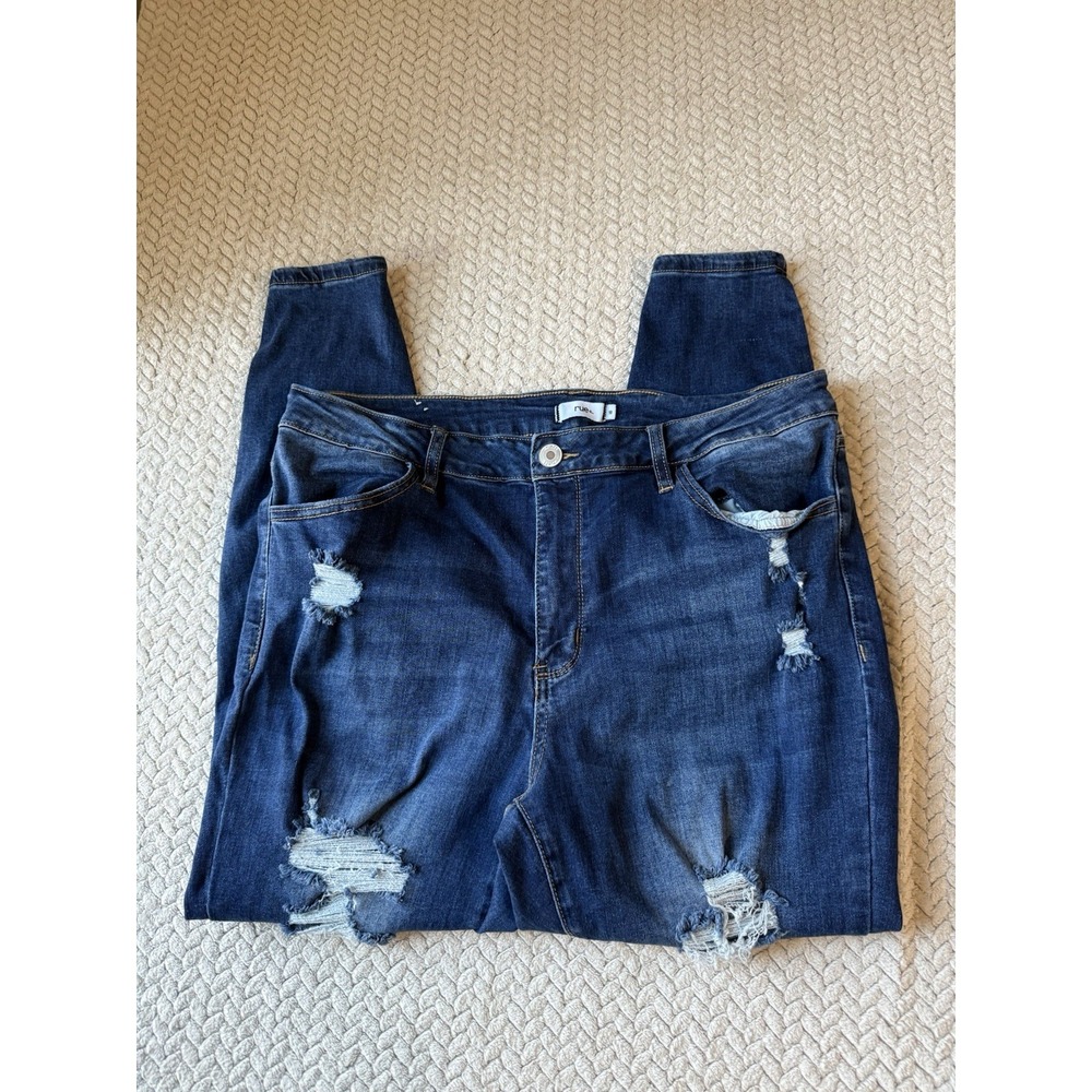 Rue Plus Distressed Jeans Size 18 Dark Wash Skinny Stretch Women's Denim
